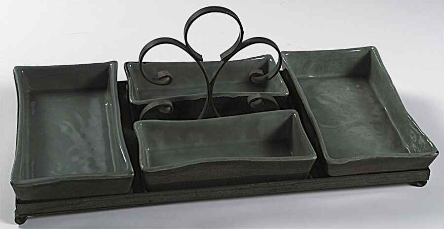 Country Fare (Unglazed Bottom) 4-Part Relish & Center Handled Metal Tray by Louisville-1