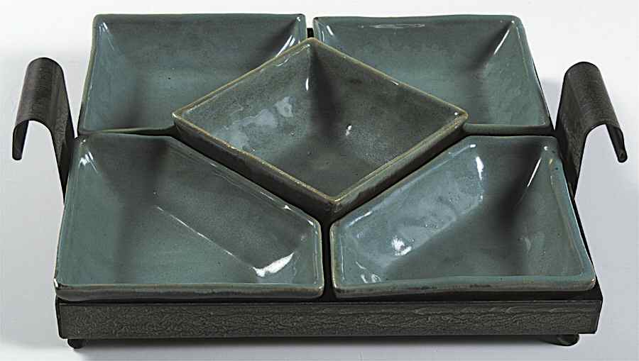 Country Fare (Unglazed Bottom) 5-Part Square Relish & Metal Tray by Louisville-1