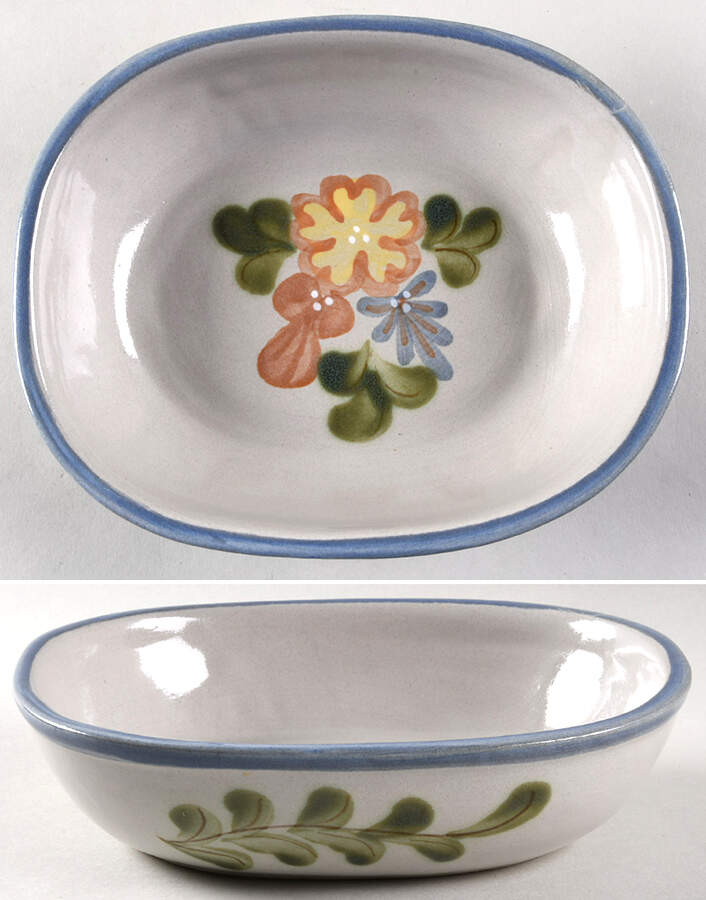 Country Flower Blue 8" Oval Vegetable Bowl by Louisville-1