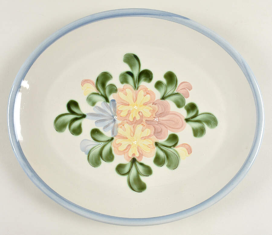 Country Flower Blue 15" Oval Serving Platter by Louisville-1