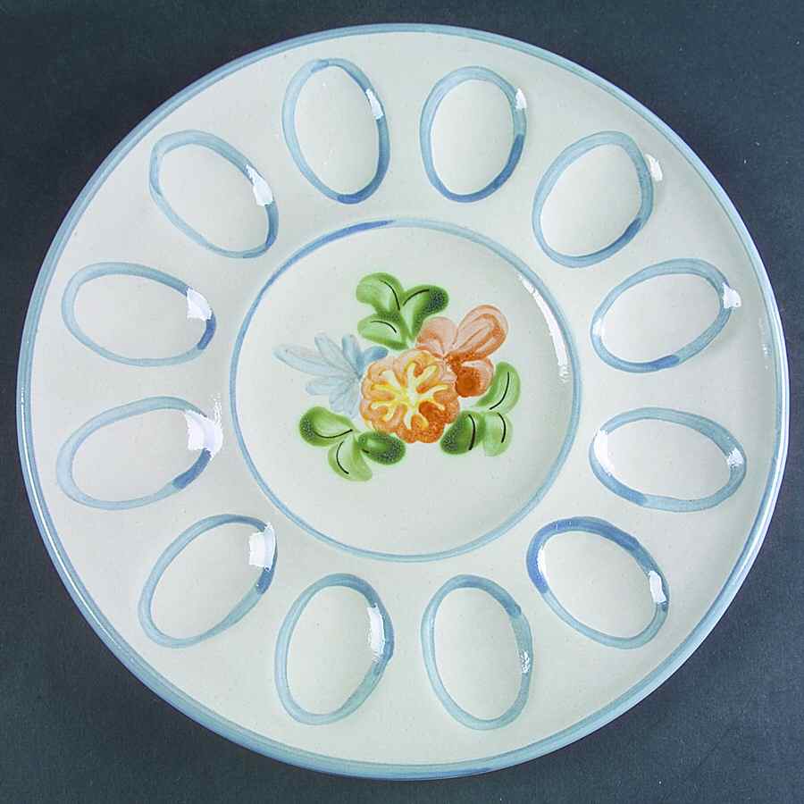Country Flower Blue Deviled Egg Platter by Louisville-1