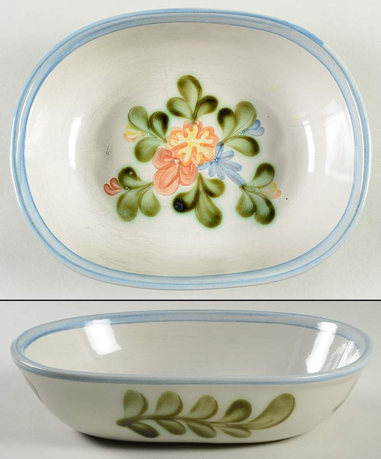 Country Flower Blue 9" Oval Vegetable Bowl by Louisville-1