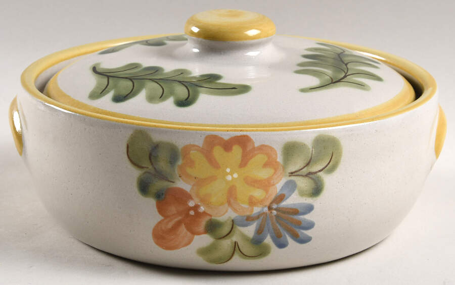 Country Flower Yellow 2 Qt Round Covered Casserole by Louisville-1