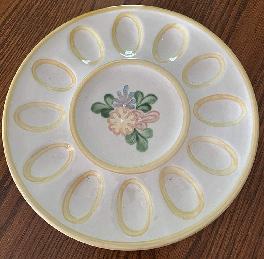 Country Flower Yellow Deviled Egg Plate by Louisville-1