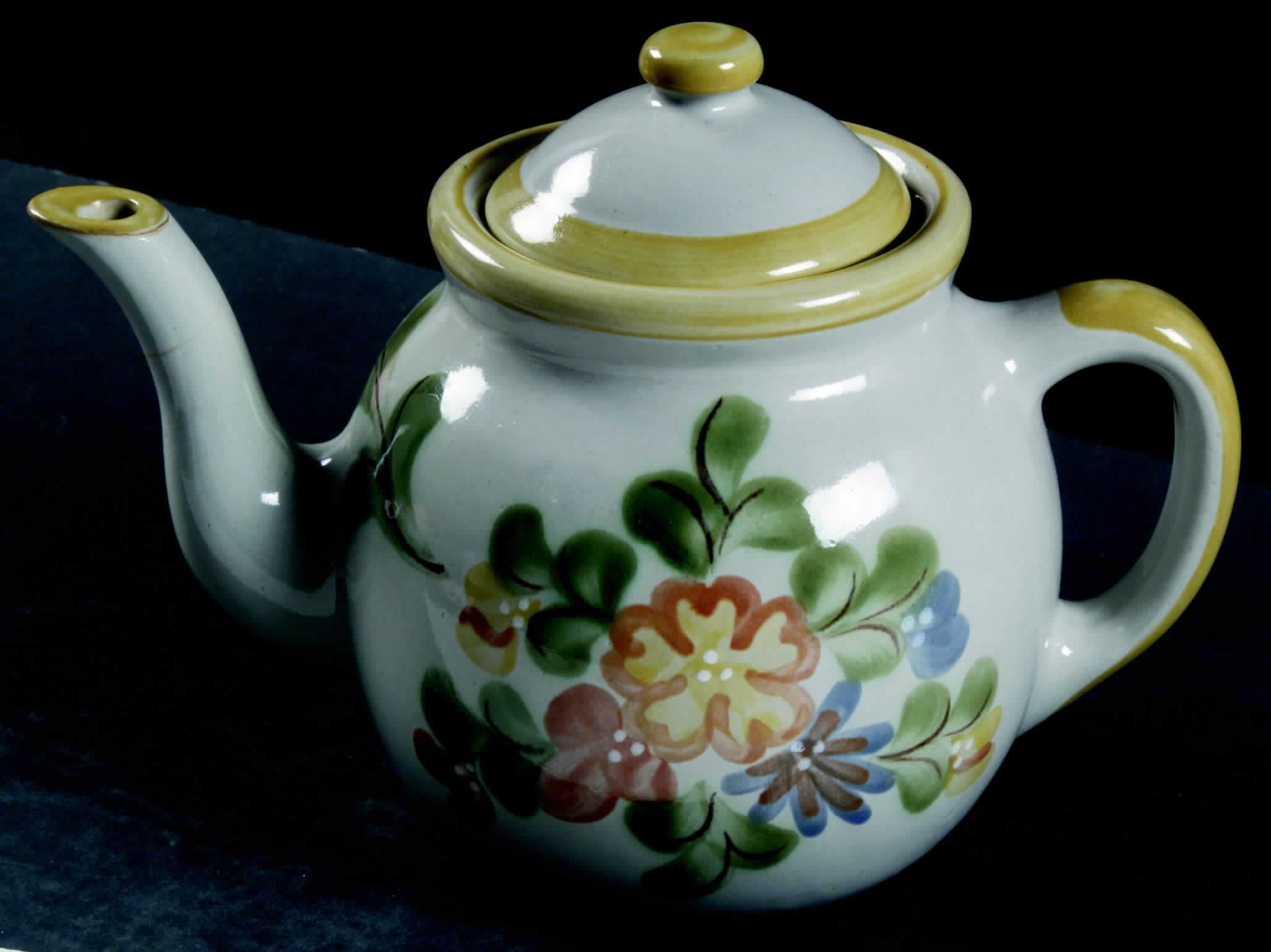 Country Flower Yellow Teapot & Lid by Louisville-1
