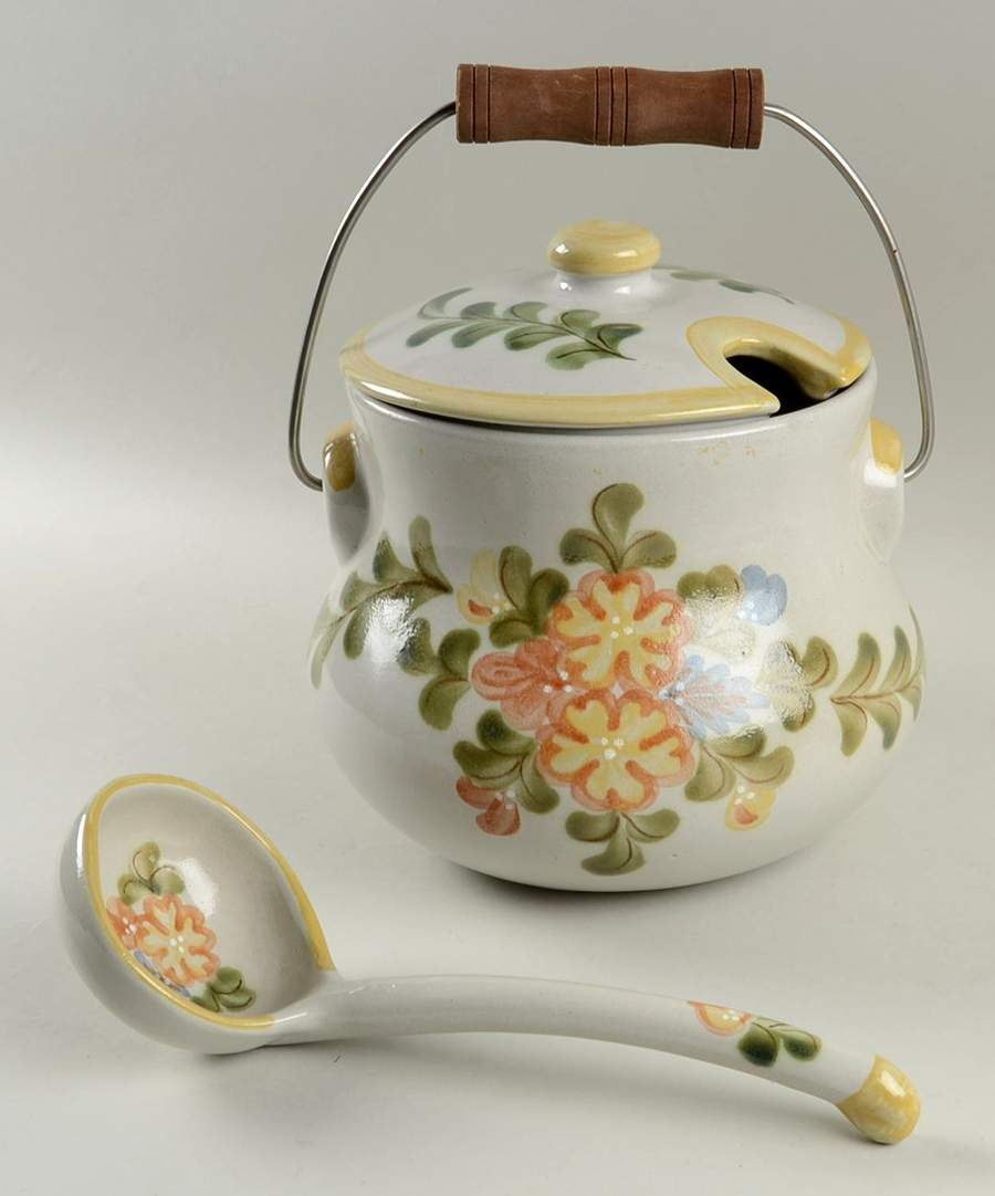 Country Flower Yellow Tureen & Lid w/Ladle by Louisville-1