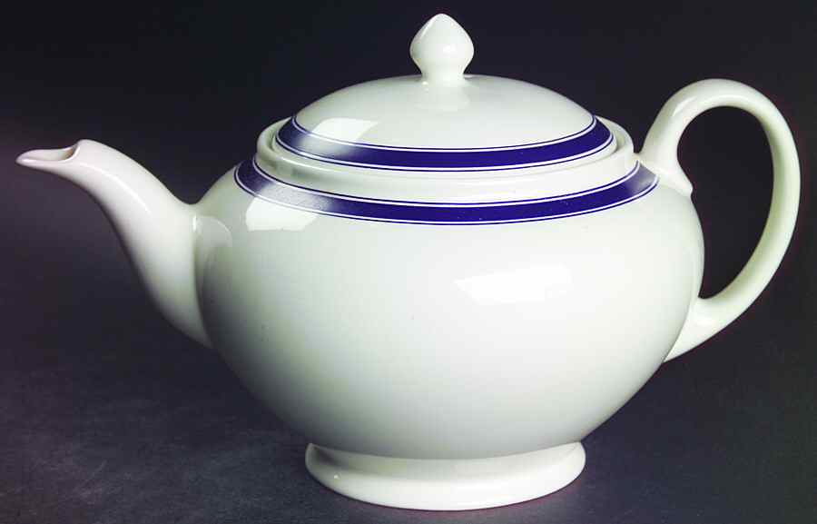 Cafe Stripe  Blue (Wedgwood) Teapot & Lid by Ralph Lauren China-1