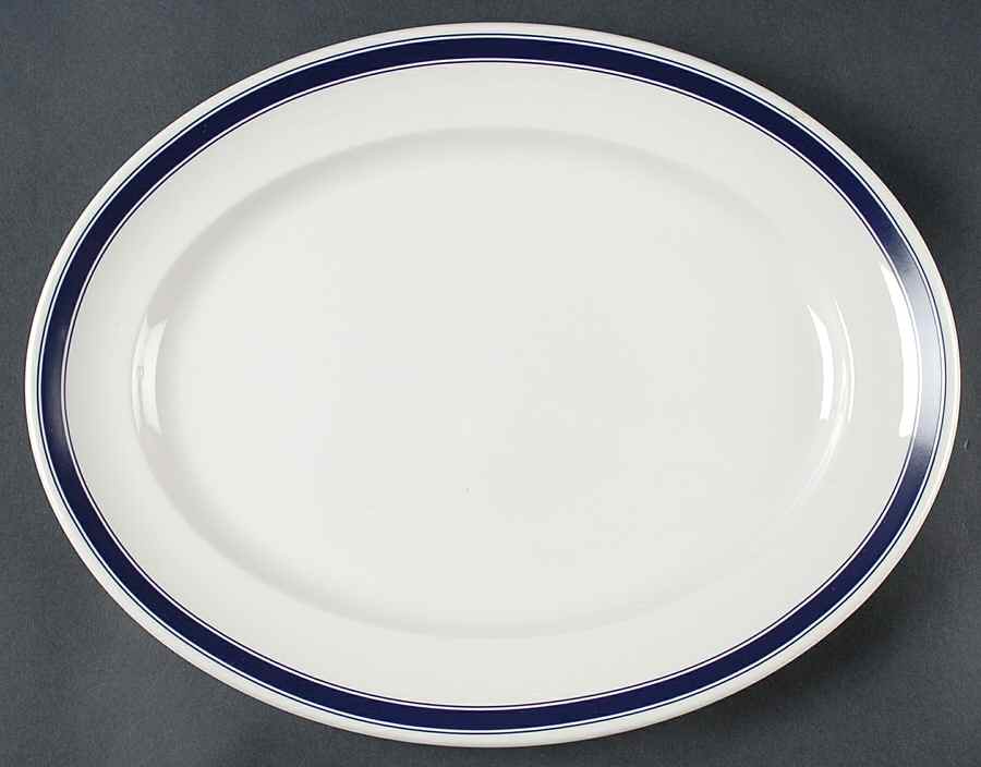 Cafe Stripe  Blue (Wedgwood) 14" Oval Serving Platter by Ralph Lauren China-1
