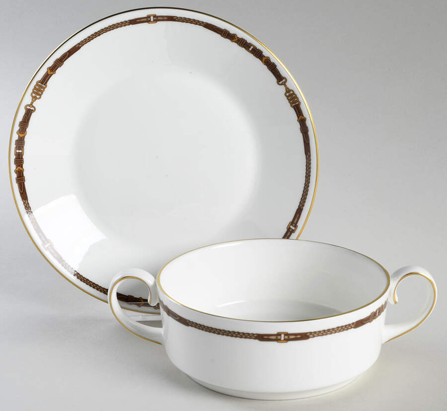 Equestrian Flat Cream Soup Bowl & Saucer Set by Ralph Lauren China-1