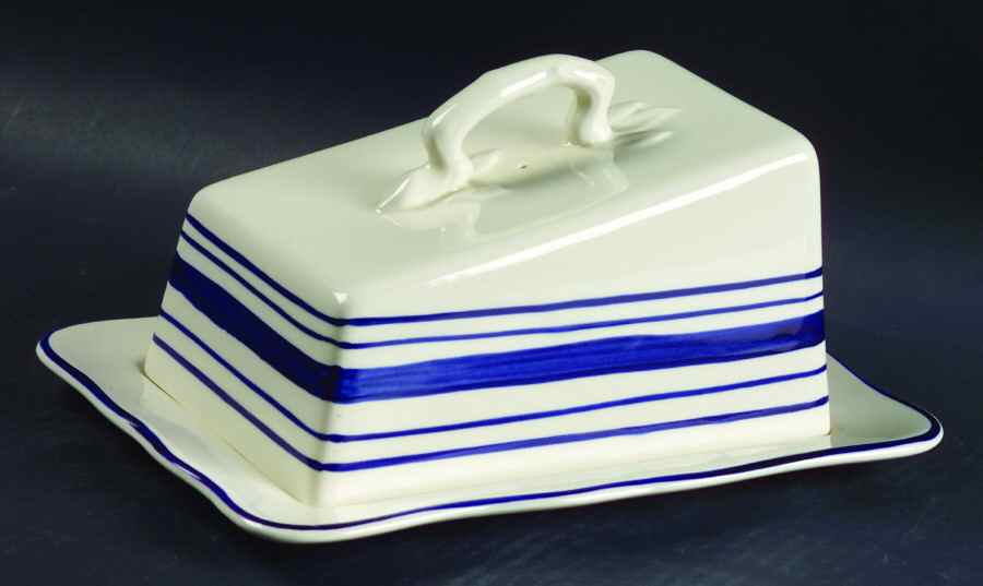 Farmstead Ticking Blue Cheese Dish with Lid (Wedge) by Ralph Lauren China-1
