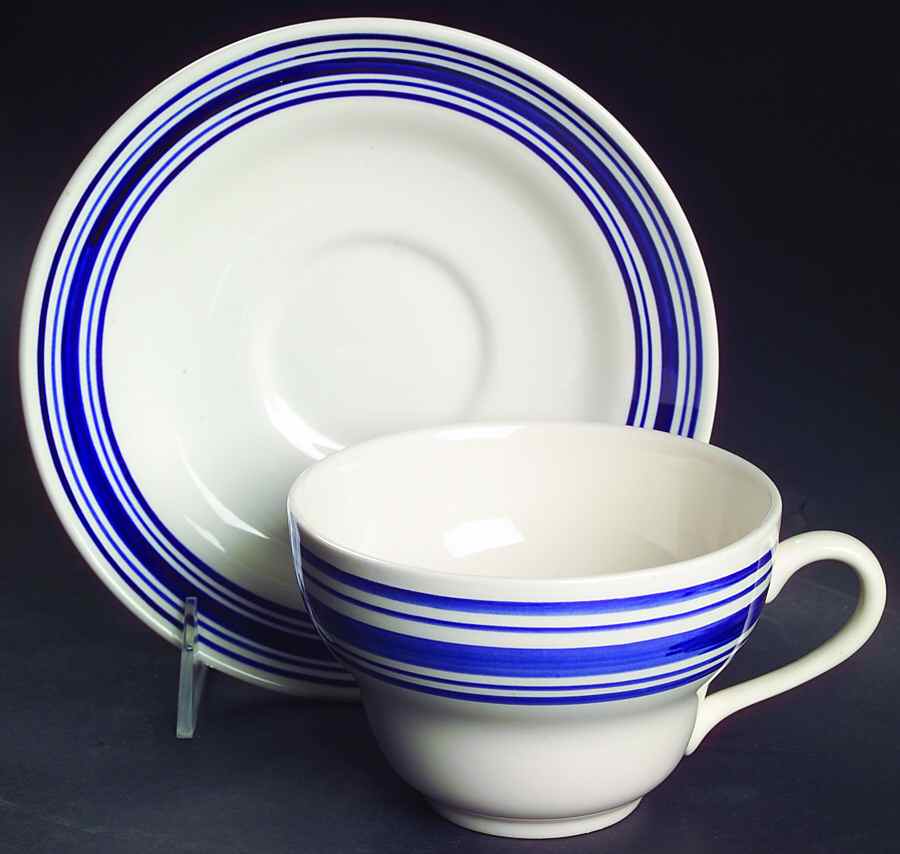Farmstead Ticking Blue Breakfast Cup & Saucer Set by Ralph Lauren China-1