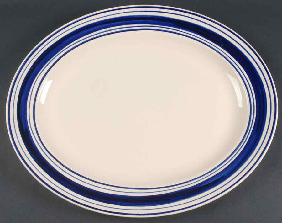 Farmstead Ticking Blue 17" Oval Serving Platter by Ralph Lauren China-1