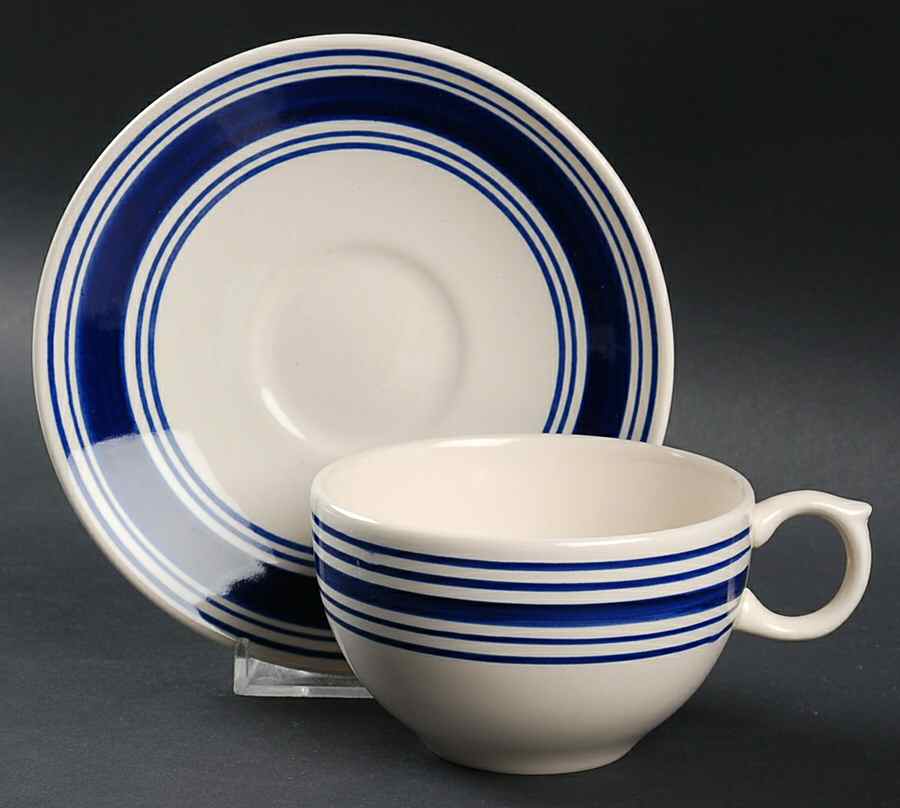 Farmstead Ticking Blue Flat Cup & Saucer Set by Ralph Lauren China-1