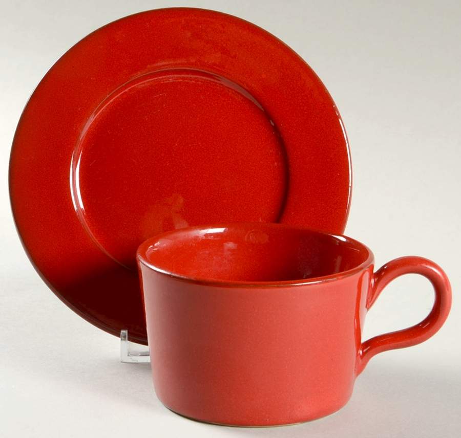 Red Flat Cup & Saucer Set by Ralph Lauren China-1