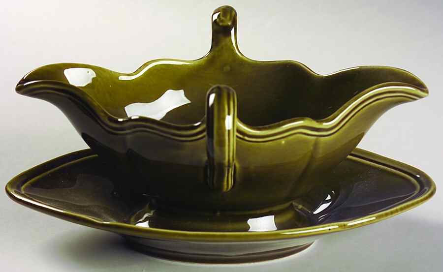 Louis XV Green Gravy Boat with Attached Underplate by Luneville-1