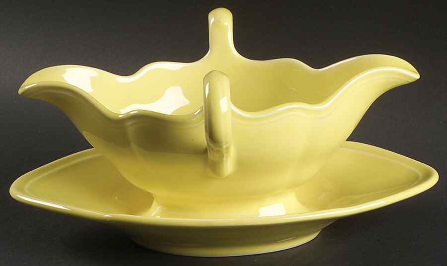 Louis XV Yellow Gravy Boat with Attached Underplate by Luneville-1