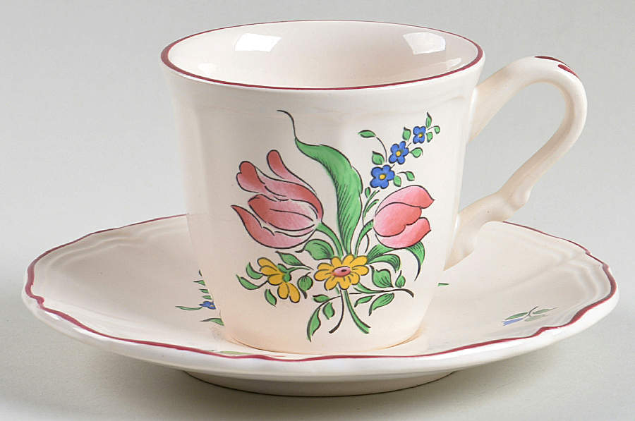Old Strasbourg (Off White Background) Flat Cup & Saucer Set by Luneville-1