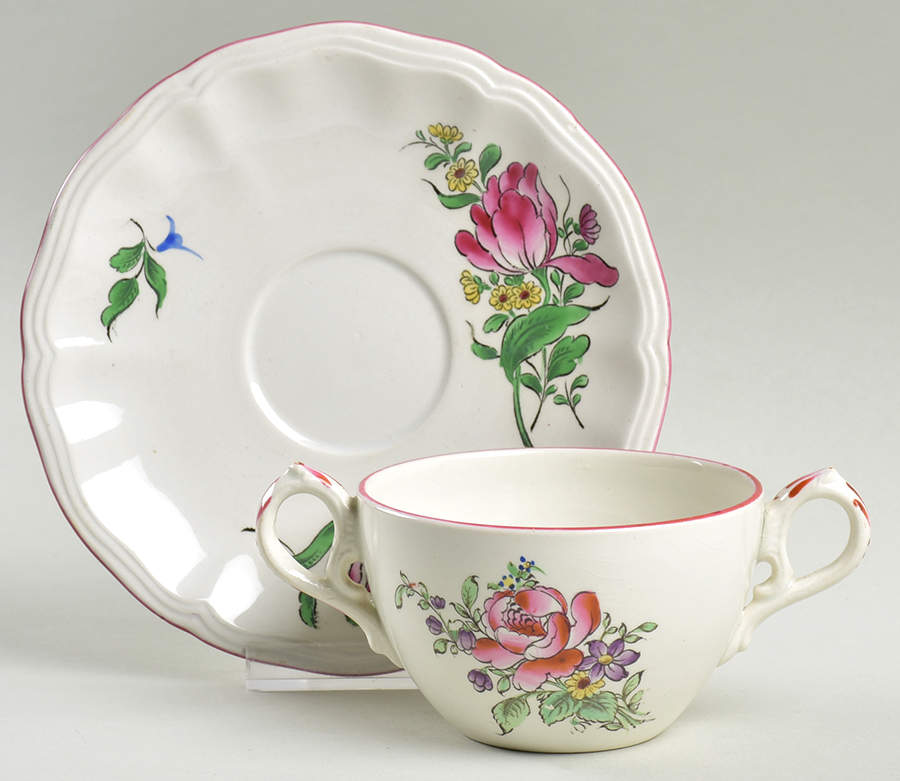 Old Strasbourg (Off White Background) Flat Bouillon Cup & Saucer by Luneville-1