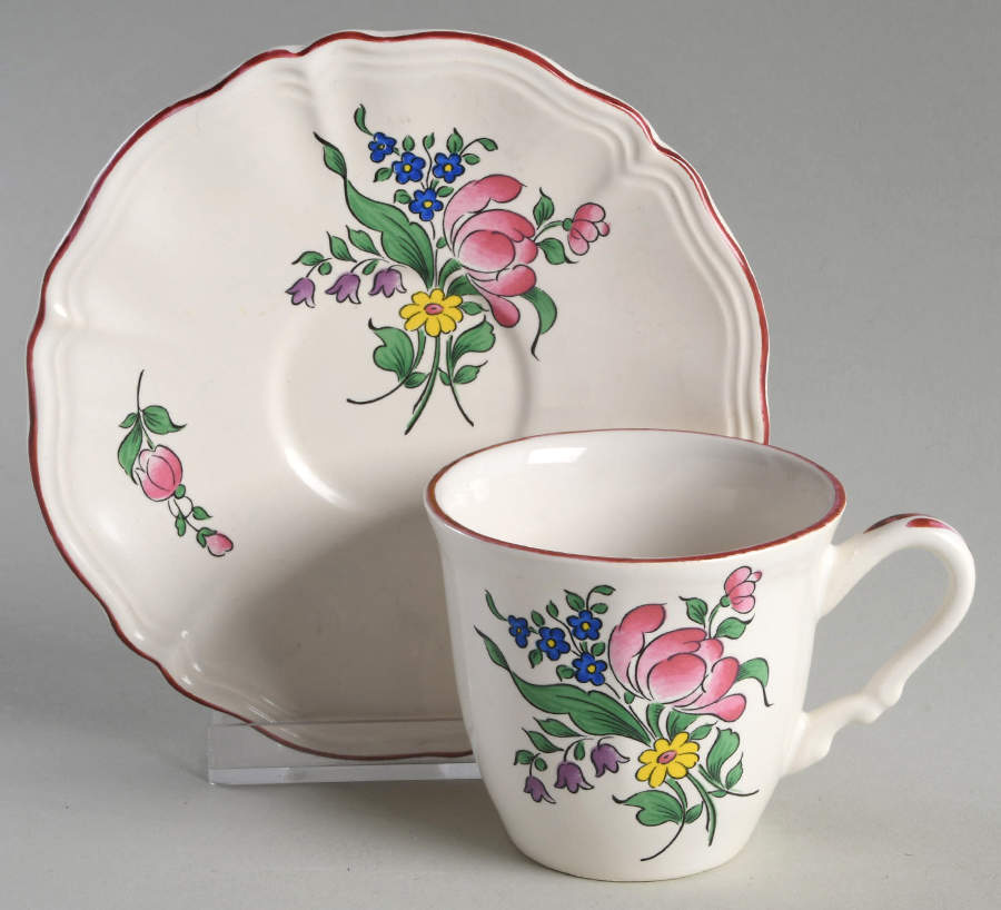 Old Strasbourg (Off White Background) Flat Cup & Saucer Set by Luneville-1