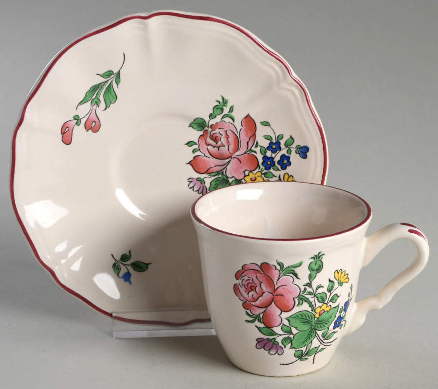 Old Strasbourg (Off White Background) Flat Cup & Saucer Set by Luneville-1