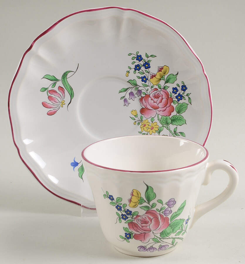 Old Strasbourg (Off White Background) Flat Cup & Saucer Set by Luneville-1