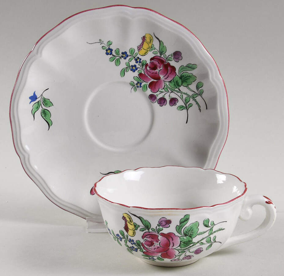 Old Strasbourg (Off White Background) Flat Cup & Saucer Set by Luneville-1