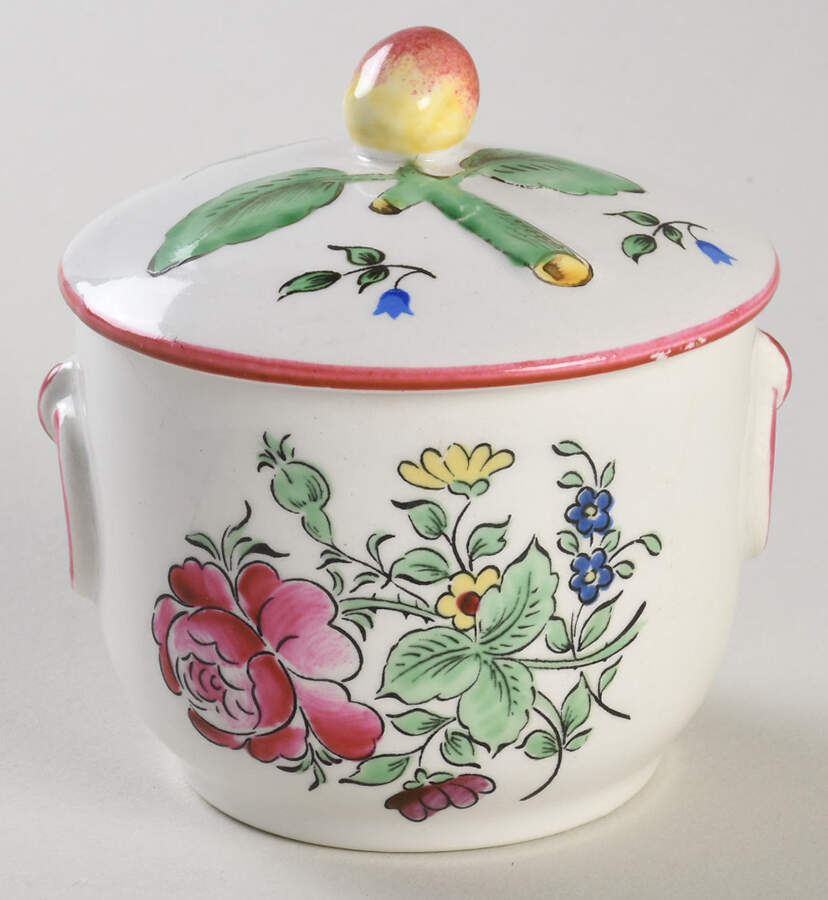 Old Strasbourg (Off White Background) Custard Cup and Lid Set by Luneville-1
