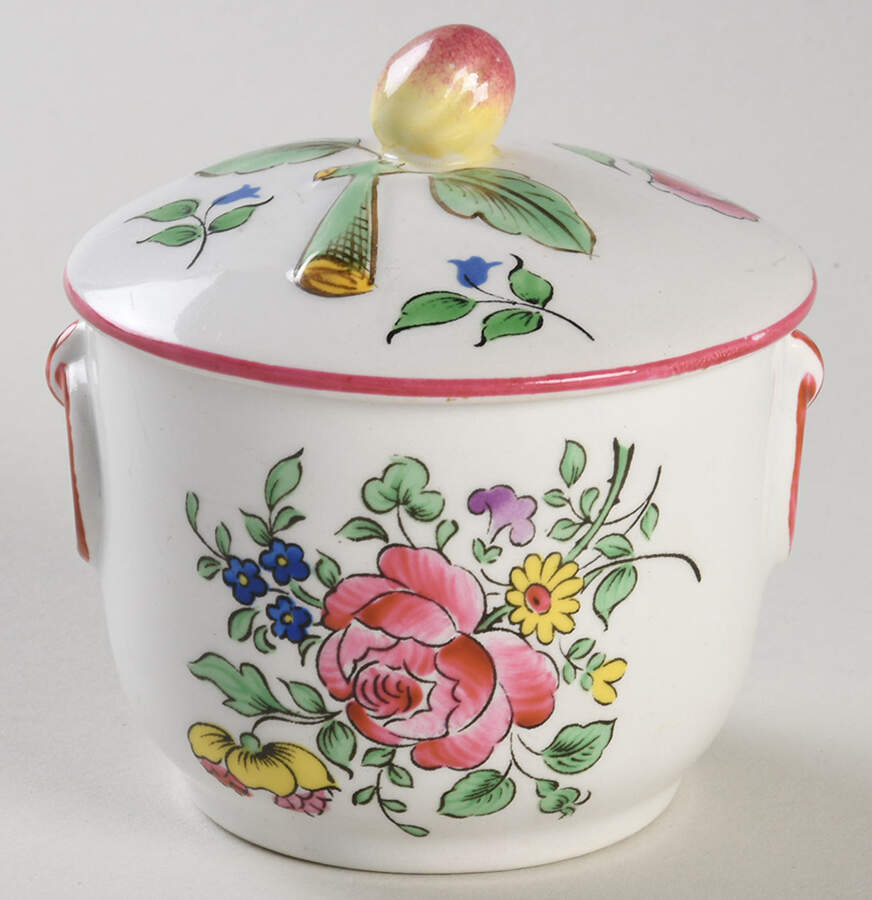 Old Strasbourg (Off White Background) Custard Cup and Lid Set by Luneville-1
