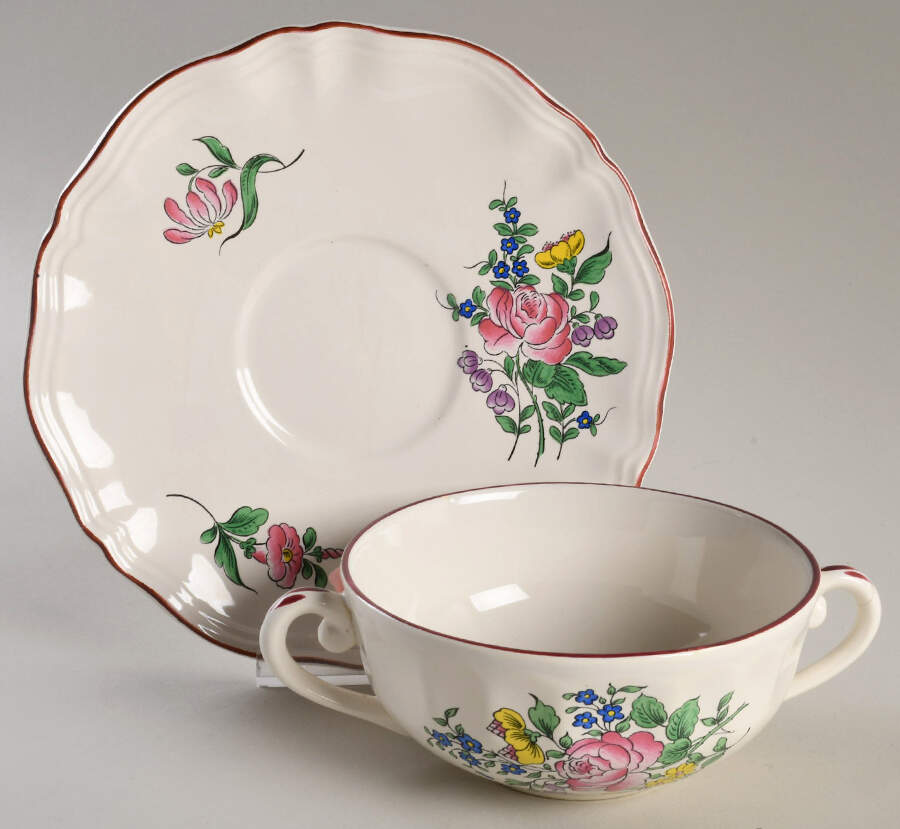 Old Strasbourg (Off White Background) Flat Cream Soup & Saucer Set by Luneville-1