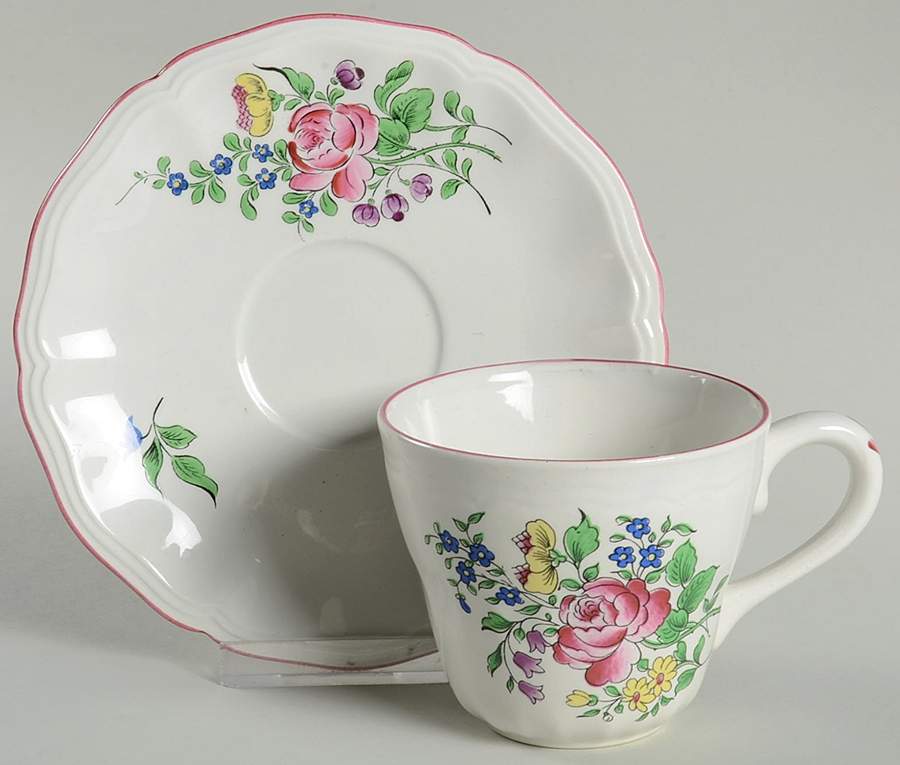 Old Strasbourg (Off White Background) Flat Cup & Saucer Set by Luneville-1