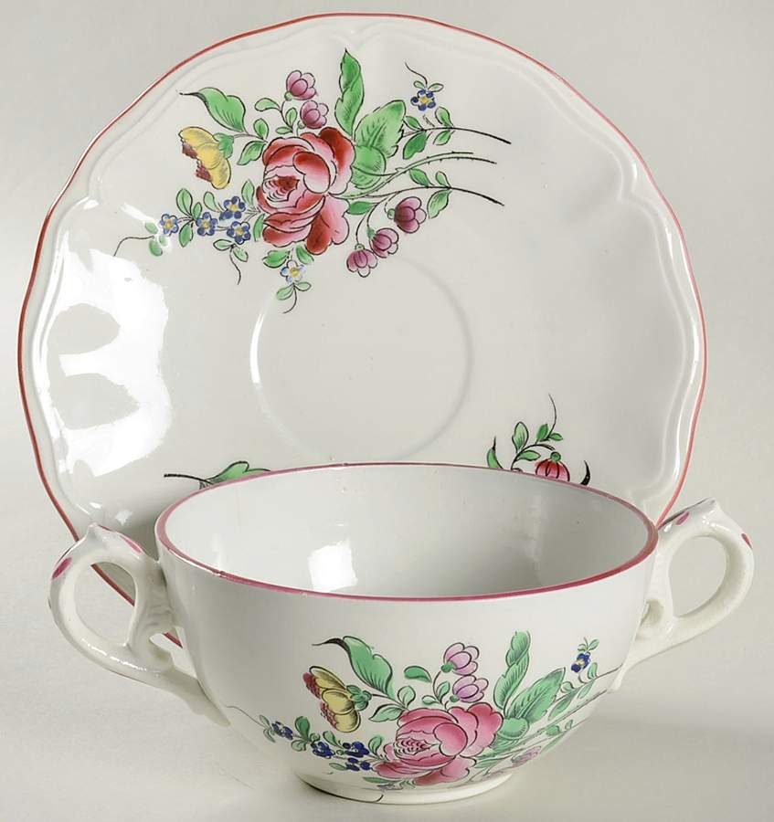 Old Strasbourg (Off White Background) Flat Cream Soup Bowl & Saucer Set by Luneville-1