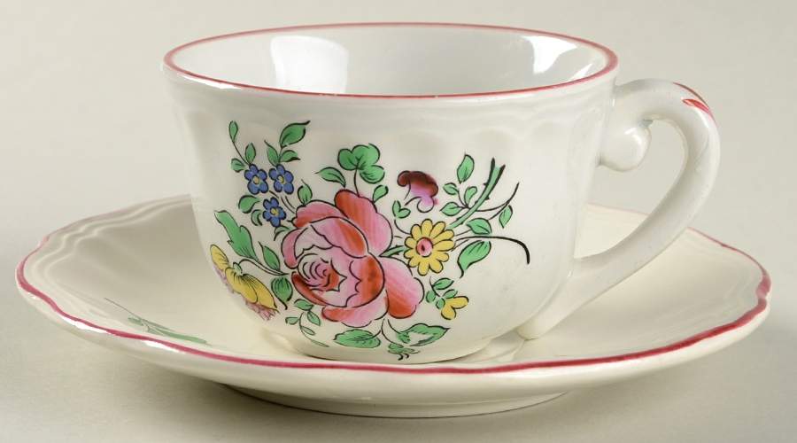 Old Strasbourg (Off White Background) Flat Demitasse Cup & Saucer Set by Luneville-1