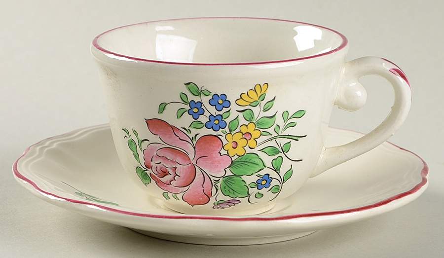 Old Strasbourg (Off White Background) Flat Demitasse Cup & Saucer Set by Luneville-1