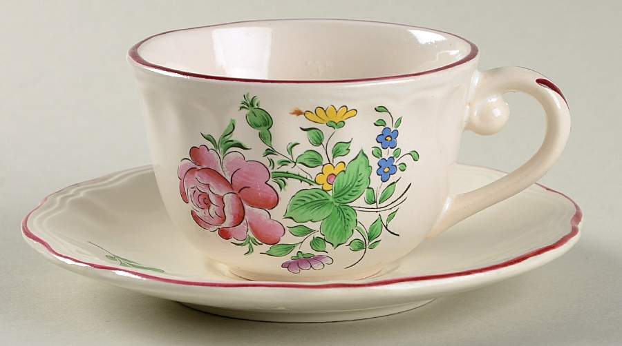Old Strasbourg (Off White Background) Flat Demitasse Cup & Saucer Set by Luneville-1