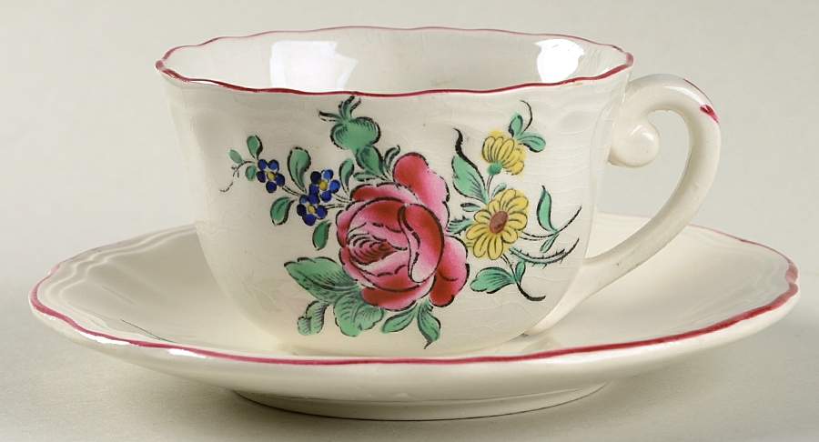 Old Strasbourg (Off White Background) Flat Demitasse Cup & Saucer Set by Luneville-1