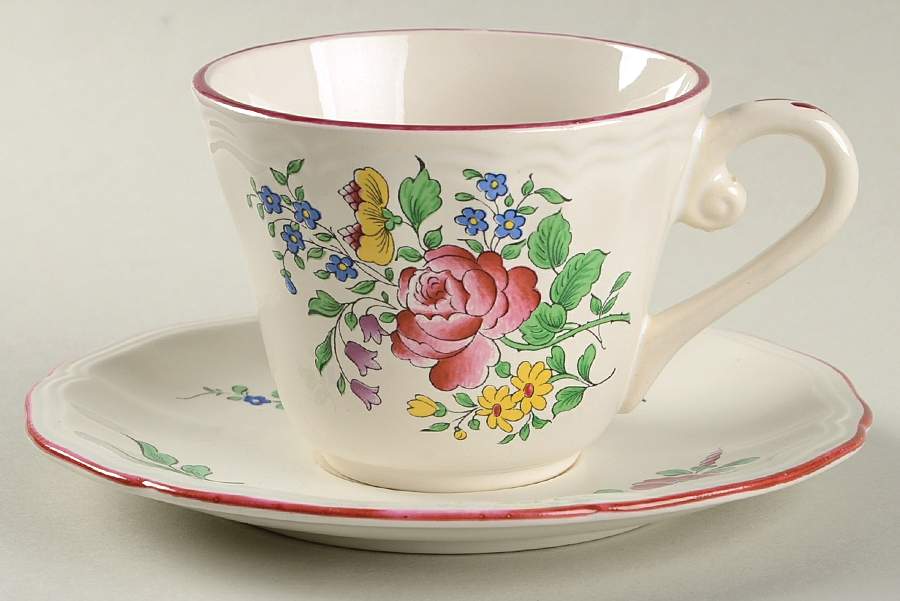 Old Strasbourg (Off White Background) Flat Cup & Saucer Set by Luneville-1