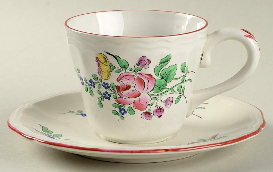 Old Strasbourg (Off White Background) Flat Cup & Saucer Set by Luneville-1