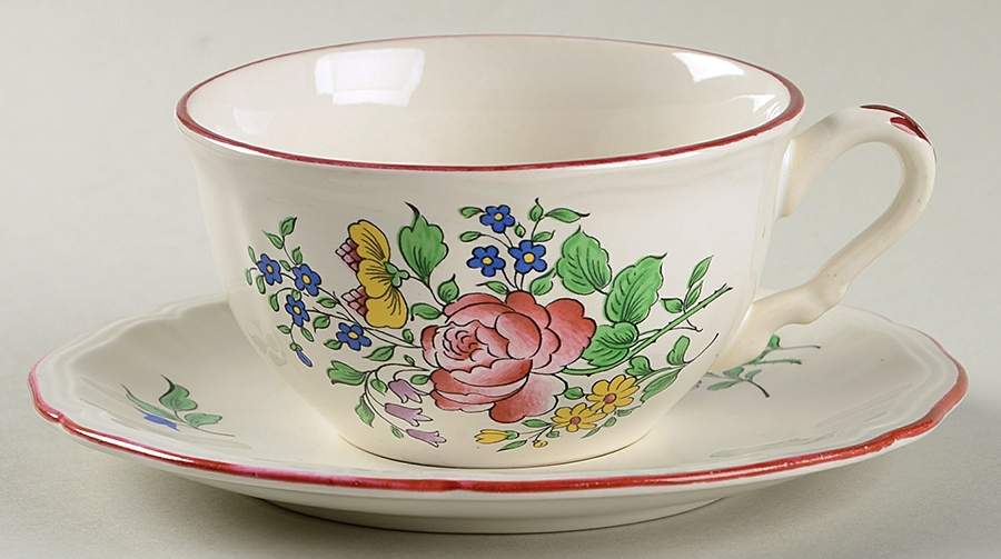 Old Strasbourg (Off White Background) Flat Cup & Saucer Set by Luneville-1