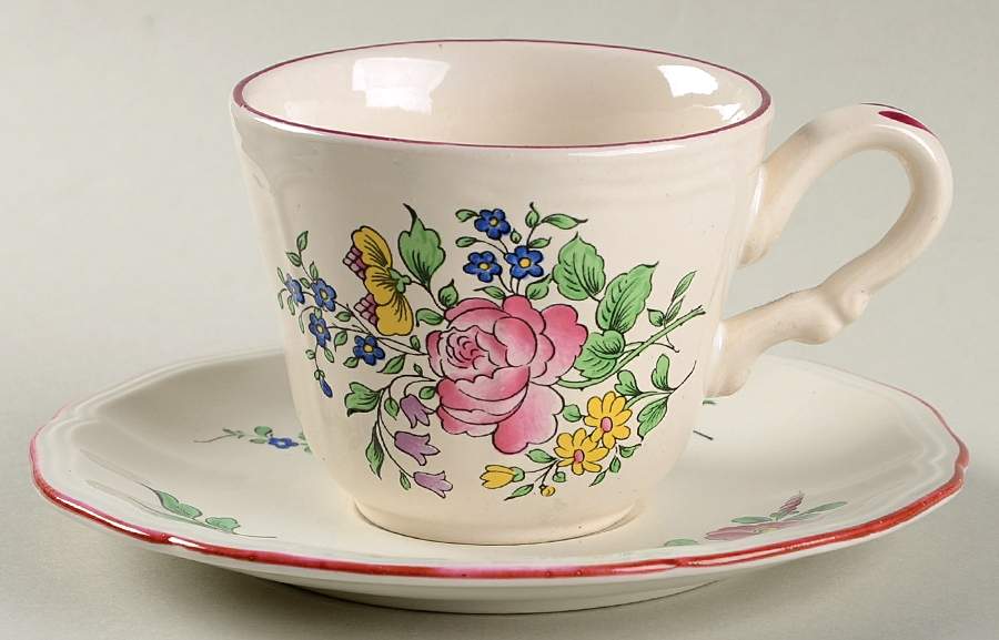 Old Strasbourg (Off White Background) Flat Cup & Saucer Set by Luneville-1
