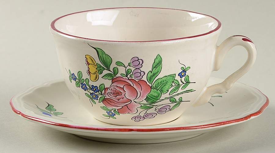 Old Strasbourg (Off White Background) Flat Cup & Saucer Set by Luneville-1