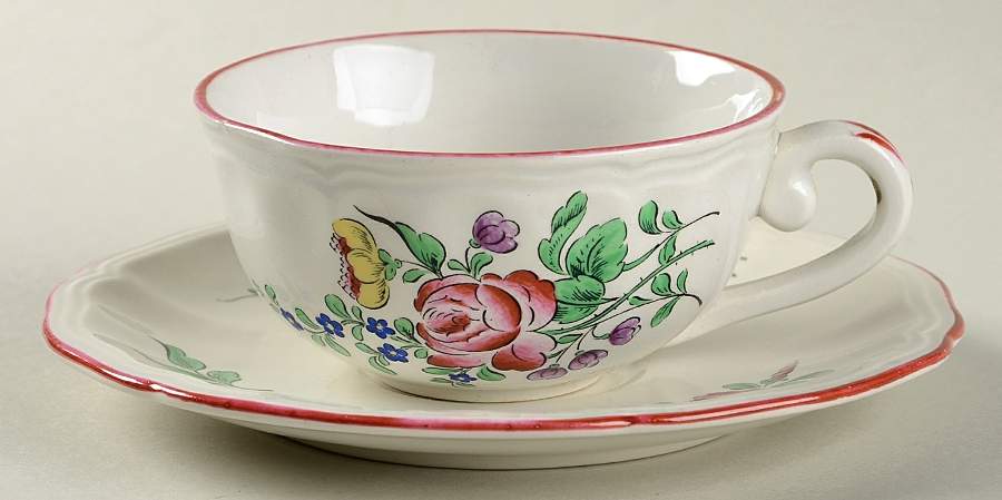 Old Strasbourg (Off White Background) Flat Cup & Saucer Set by Luneville-1