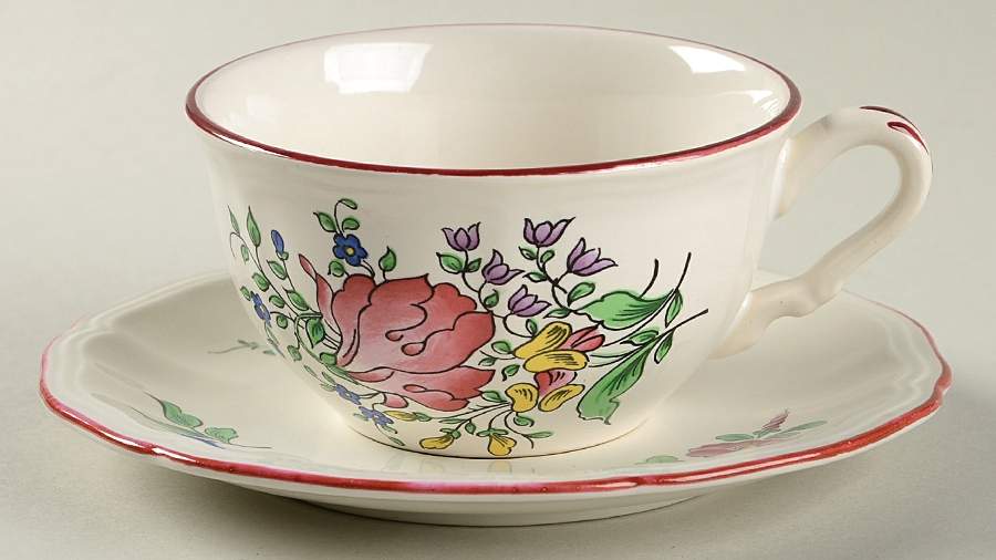 Old Strasbourg (Off White Background) Flat Cup & Saucer Set by Luneville-1