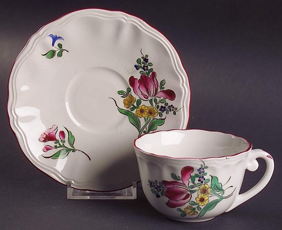 Old Strasbourg (Off White Background) Flat Demitasse Cup & Saucer Set by Luneville-1