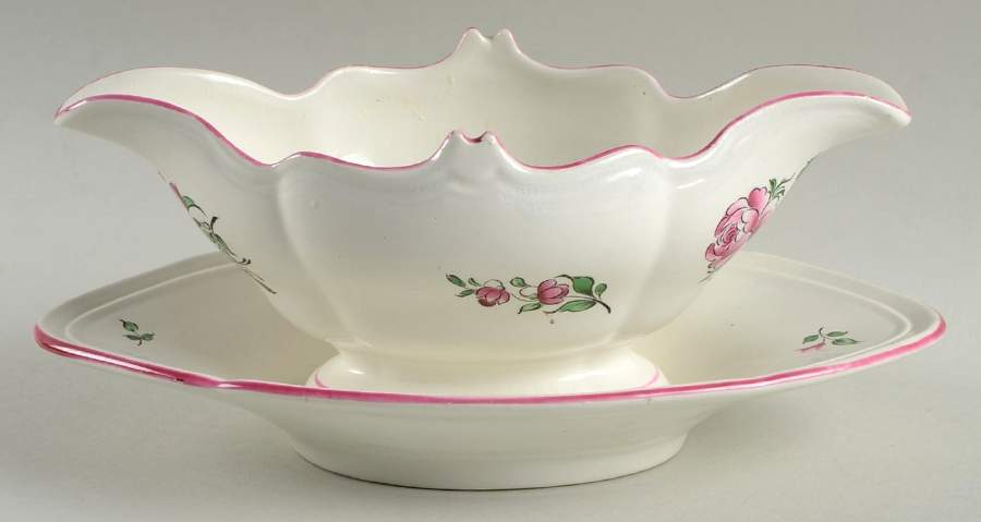 Old Strasbourg (Off White Background) Gravy Boat with Attached Underplate by Luneville-1