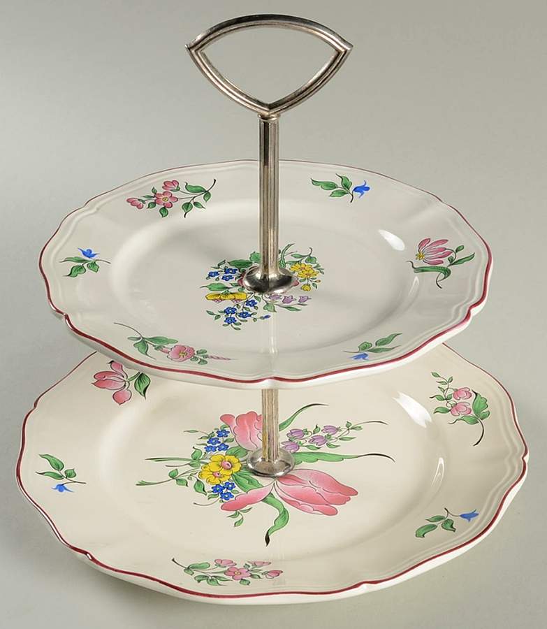 Old Strasbourg (Off White Background) 2 Tiered Serving Tray (Dinner & Salad Plate) by Luneville-1
