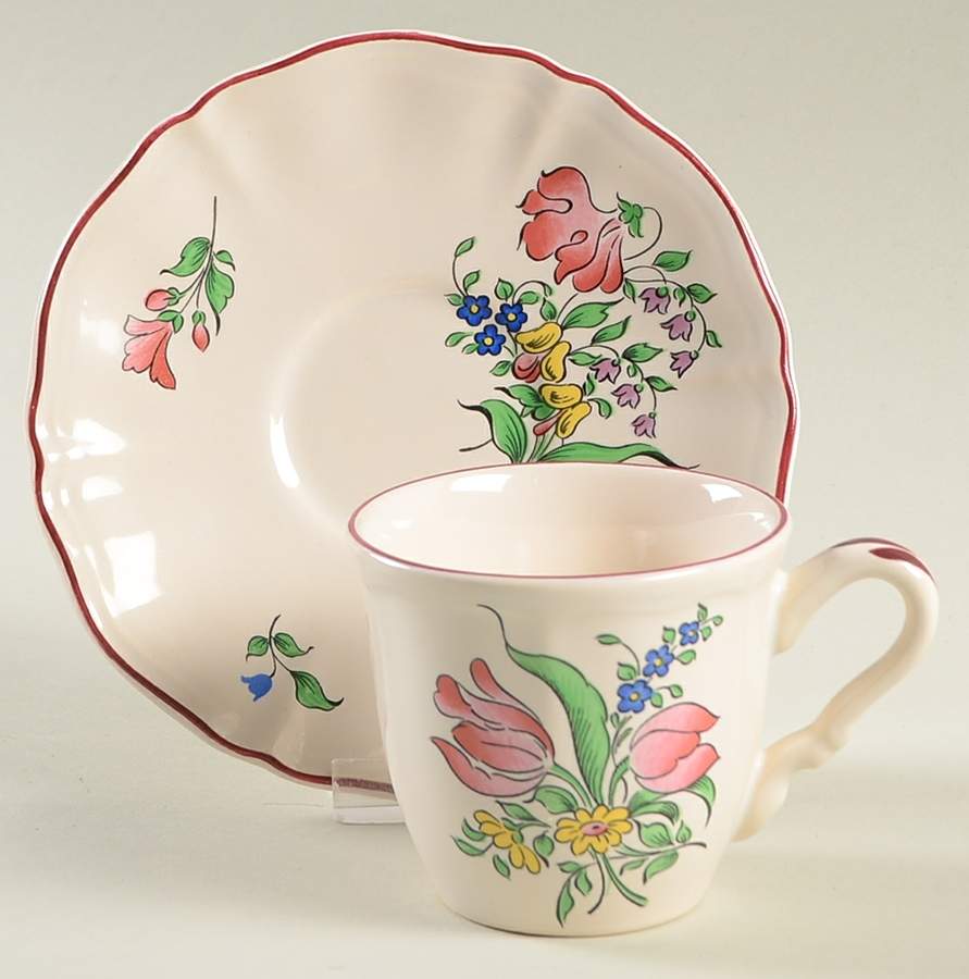 Old Strasbourg (Off White Background) Flat Cup & Saucer Set by Luneville-1
