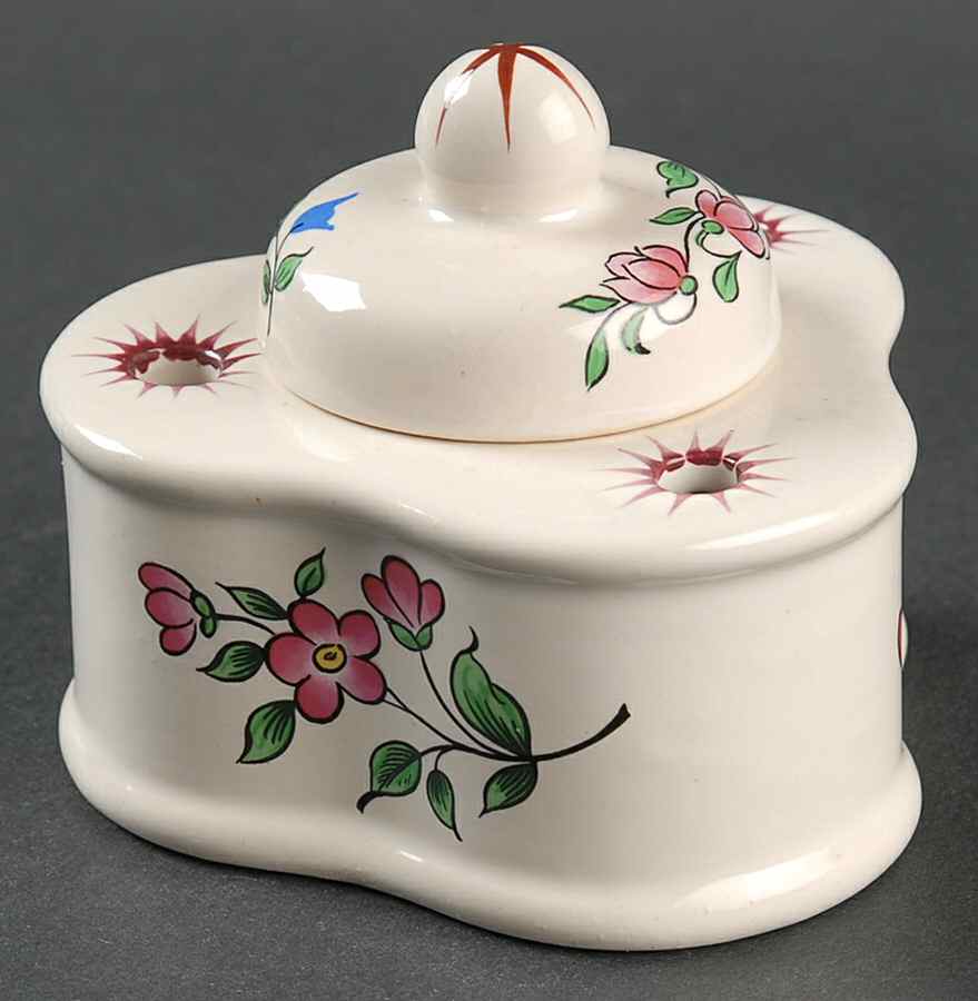 Old Strasbourg (Off White Background) Ink Pot W/Lid by Luneville-1