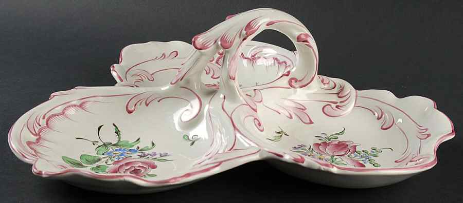 Old Strasbourg (Off White Background) 3-Part Relish with Center Ceramic Handle by Luneville-1