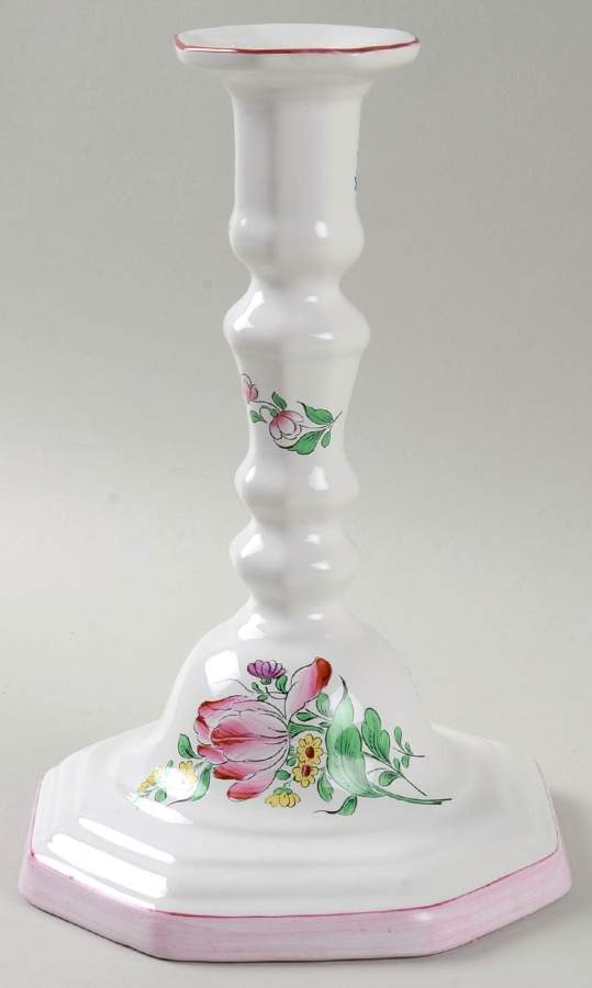 Old Strasbourg (Off White Background) 8" Tall Candlestick by Luneville-1