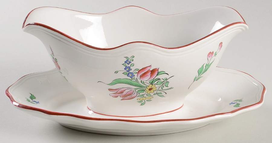 Old Strasbourg (Off White Background) Gravy Boat with Attached Underplate by Luneville-1
